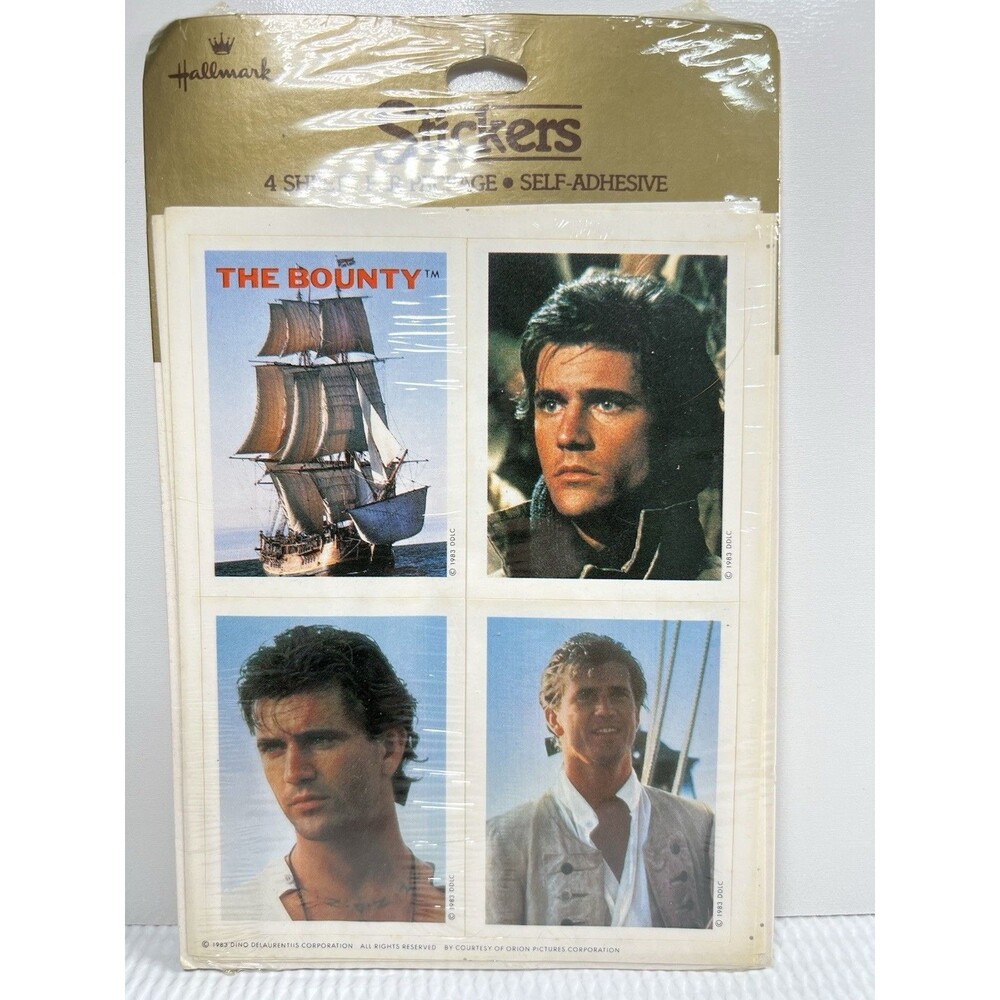 Vintage Hallmark Stickers  Mel Gibson 1983The Bounty New In Pack 4 Sheets